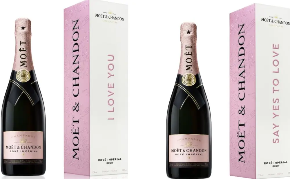 Moët & Chandon Rosé Impérial in a special gift box with the I Love You message for Valentine's Day.