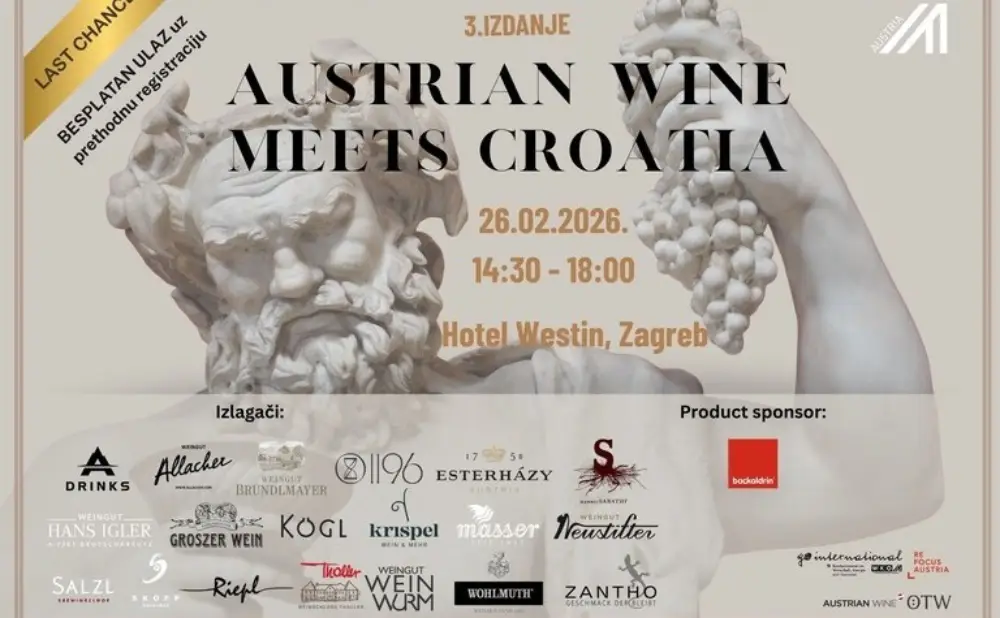 Visitors tasting Austrian Rieslings, Blaufrankisch and sparkling wines during the wine event in Zagreb.
