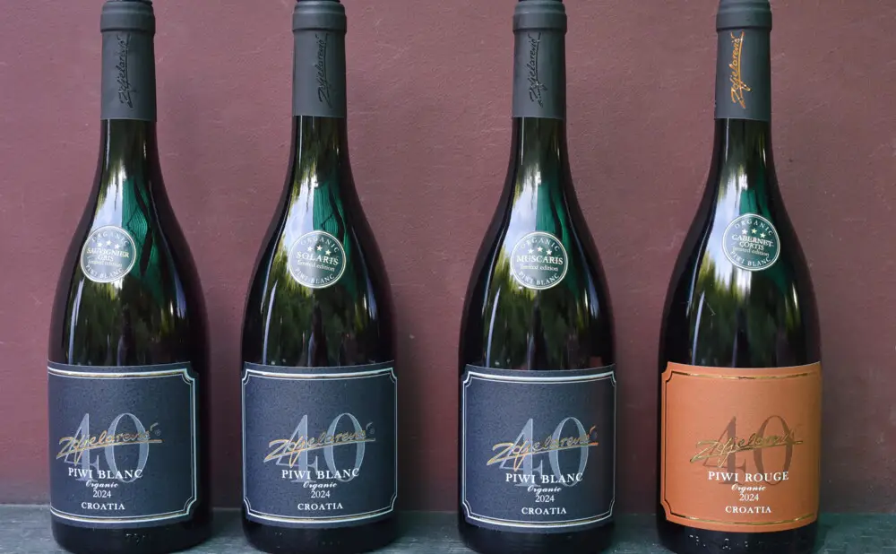 Glasses of wine from the ZWS and Nagual lines of the Zdjelarević winery during the presentation of the new labels.