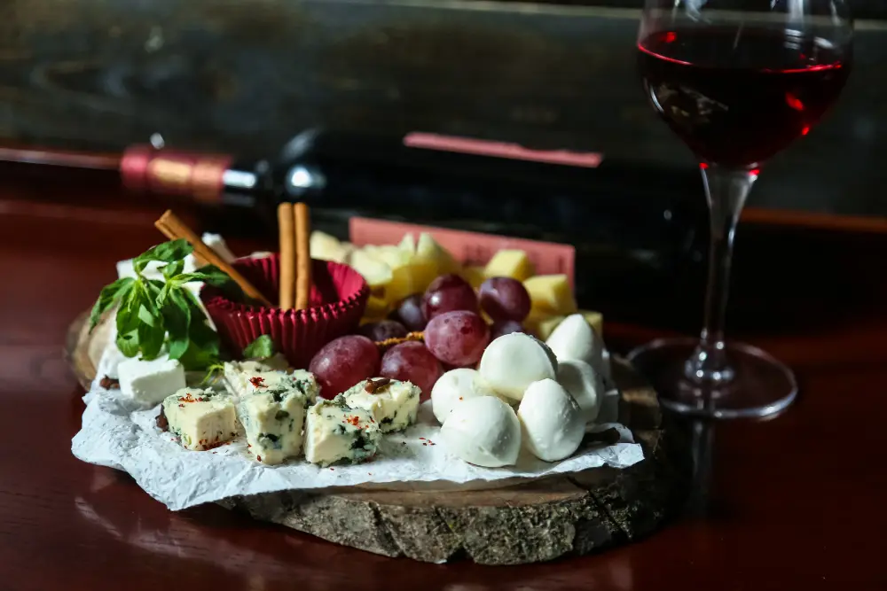 A pairing of food and wine on the plate and in the glass