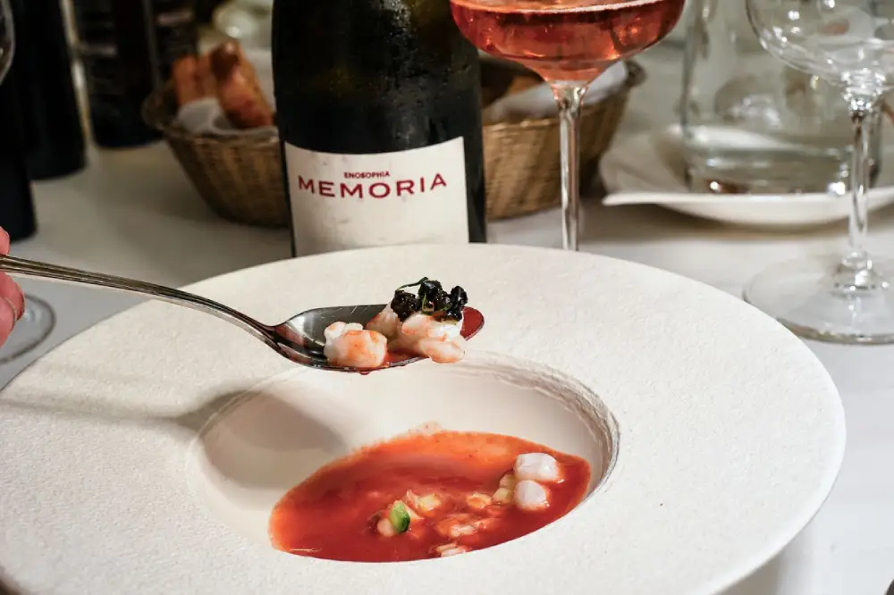 Enosophia Memoria Rosé Brut with strawberry gazpacho